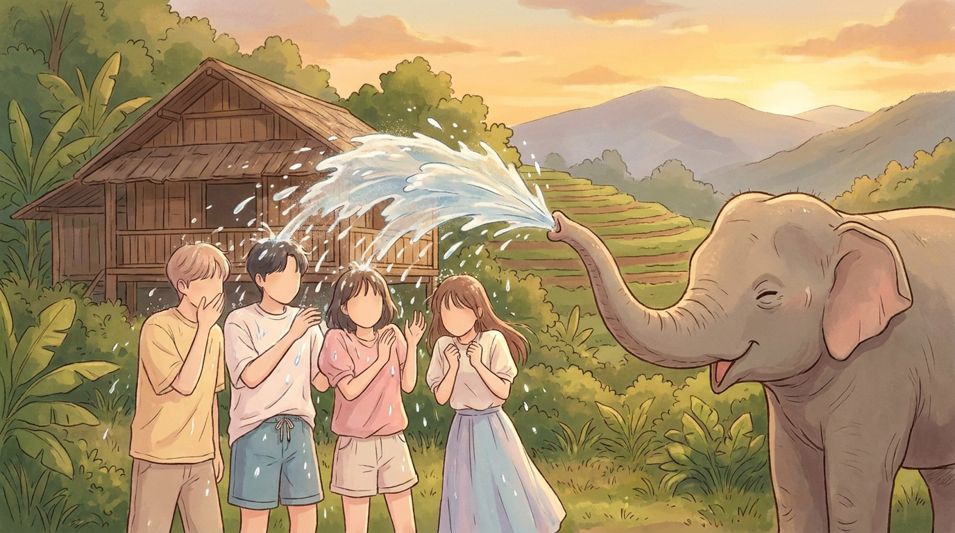Jeon Sowon, Gabe, Euisoo, and Haryu Get Drenched at Elephant Hotel in Chiang Mai