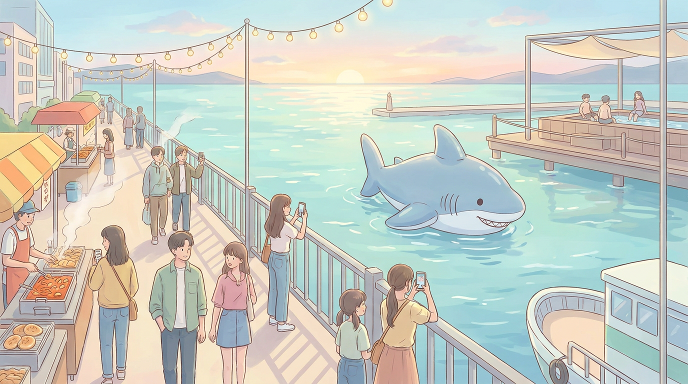 Busan North Harbor's Shark Attracts 55,000 Visitors in a Day!