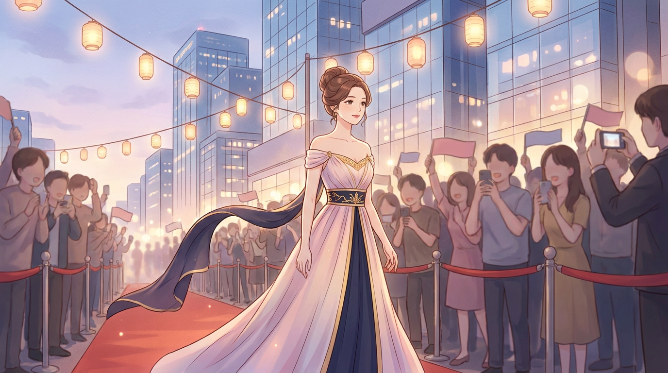 Jeong Yoo-jin: Textbook Off-Shoulder Dress at Busan Film Festival