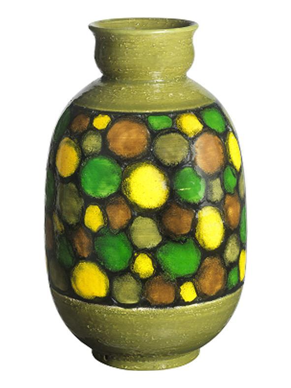 Vaso verde con cerchi su banda nera - vase