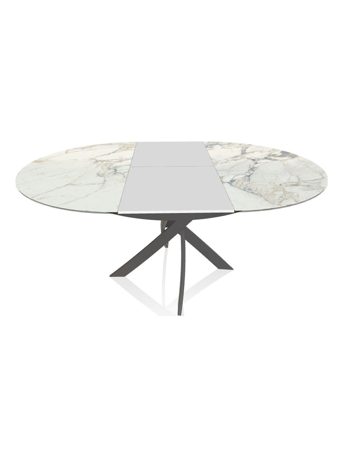 Barone Tav. Allung. D. 125/175x75 Gambi M310 Antracite, Telaio M310 Antracite, Piano CM003 Arabescato, Prolunga L079 Lac. Bianco Opaco