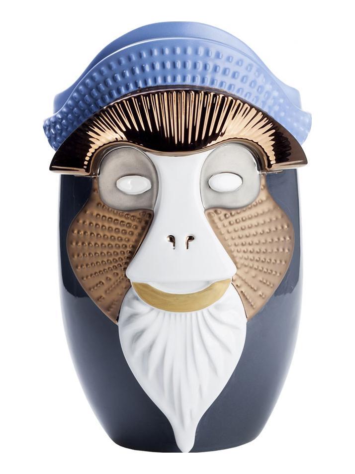 Primates Brazza Vase - Glossy Lead and White and Matt Bronze / 98+04