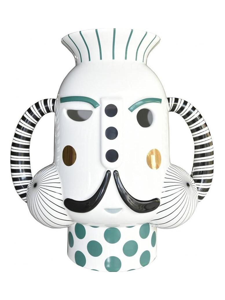 Theatrehayon Collection - King Vase - Glossy White / Green and Gold Details