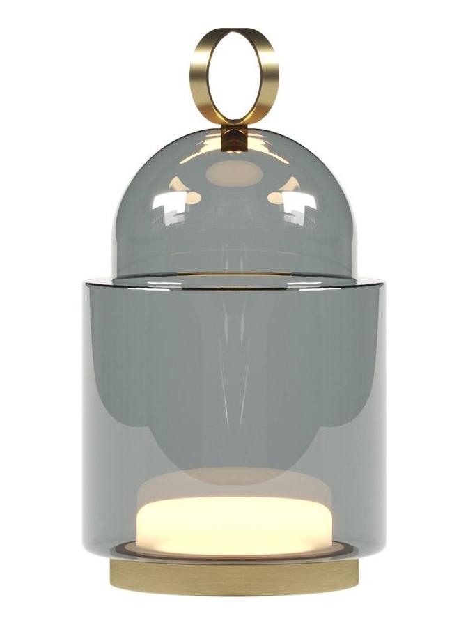 Dome Nomad Small PC1265 Floor Lamp - Glass Colour: smoke grey - Body finish: brass - Cable colour: black 