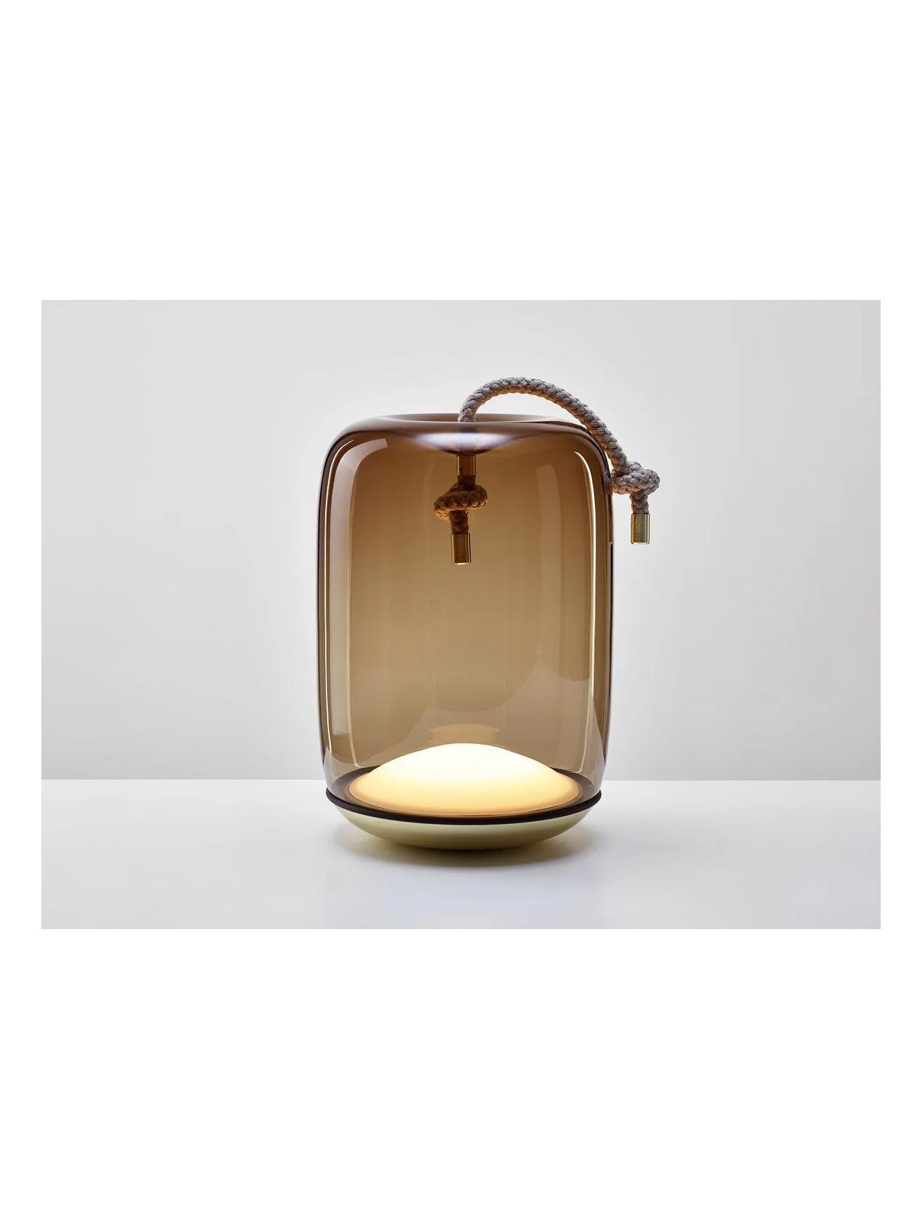Knot Cilindro Battery Outdoor Table Lamp - Smoke Brown Glass/Transparent/brass/rope natural