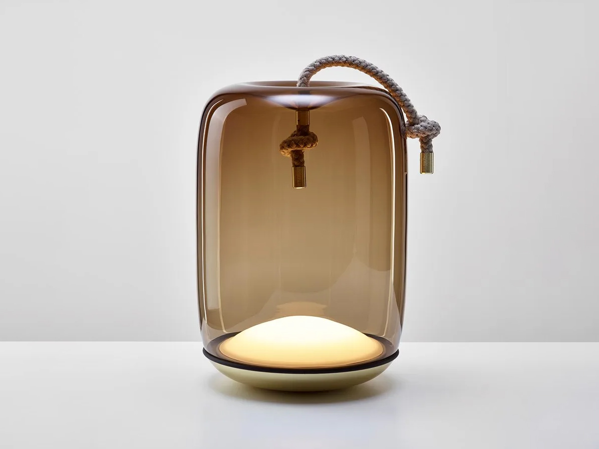 Knot Cilindro Battery Outdoor Table Lamp - Smoke Brown Glass /Transparent