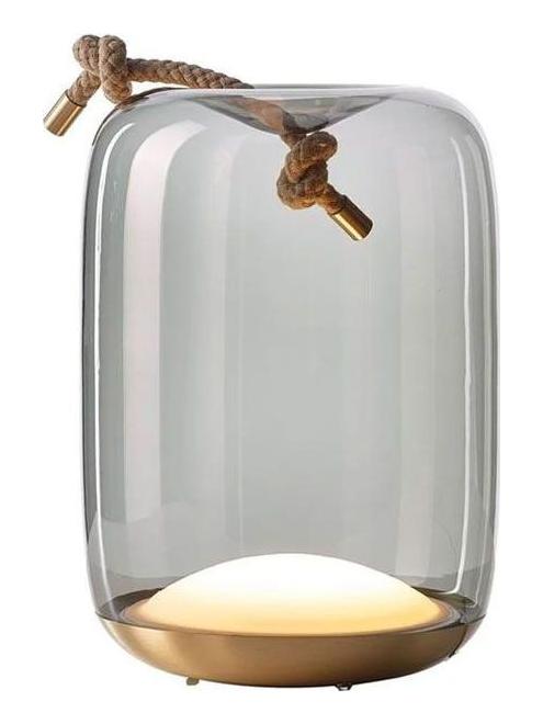 Knot Cilindro PC1250 Battery Table Lamp Outdoor Transparent/glossy glass-brass-rope natural - Small