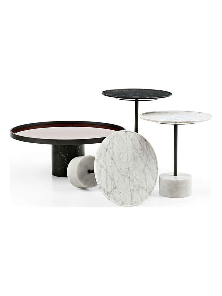 194 9 Coffee Table - Black Marquiña Marble Base / Brick Red Glass Top