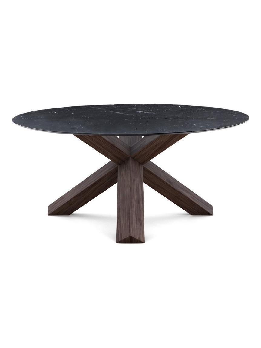 452 La Rotonda Table - Stained Ash Walnut/Marquina Marble Top
