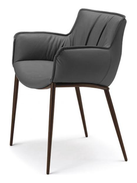 SEDIA RHONDA 63x60x79h struttura metallo GFM18 goffrato bronzo - seduta pelle 953 ARDESIA