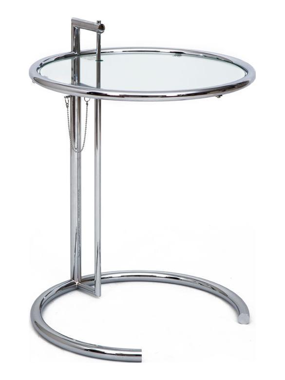 Adjustable Table E 1027 - Chromed Steel / Smoked Glass