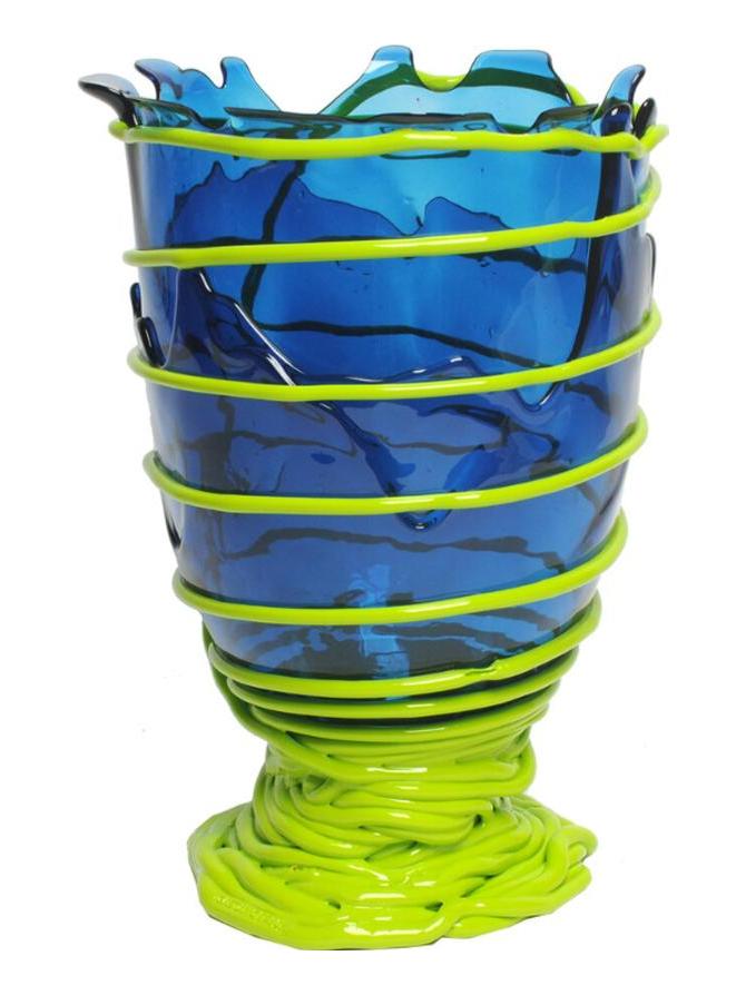 Pompitu II Vase - Clear Blue, Matt Lime