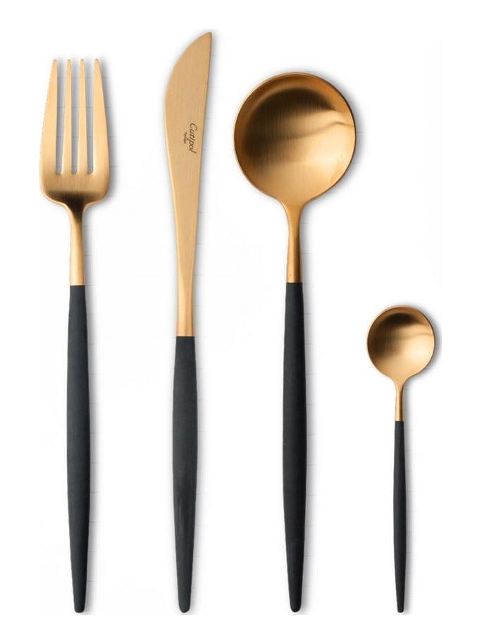 Goa Black Matte Gold Set 24 Cutlery + Wood Chest