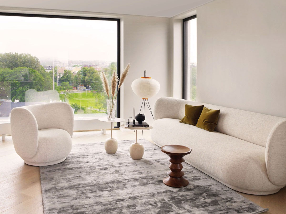 Rico Sofa 4 Seaters-Size 260x58 H.41/79- In Fabric Bouclè -Off White