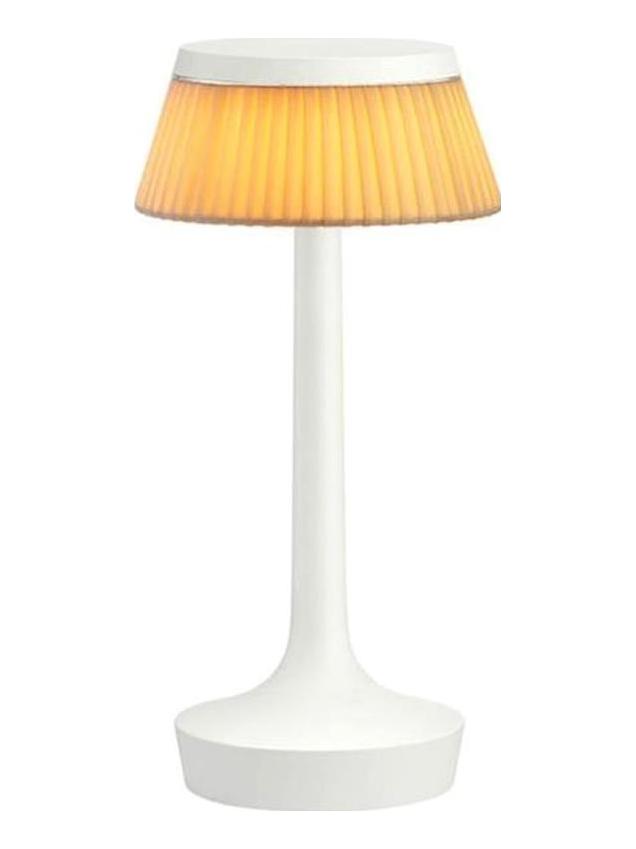 Bon Jour Unplugged Table Lamp - White Base - Fabric Crown