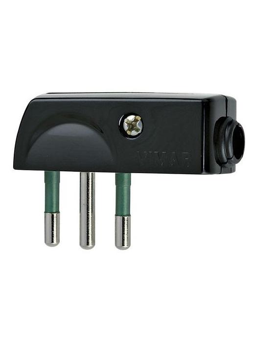 2P+T Plug 10A 250V SPA11 90° Flat Standard Italian Black