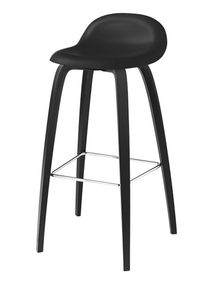 Gubi 3D Bar Stool - Hirek Shell with Wood Base - Black/Black Beech