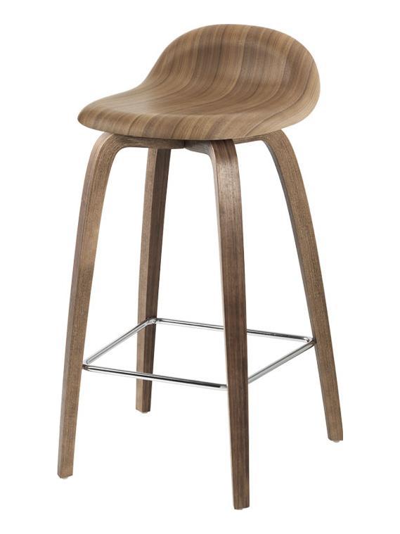 Gubi 3D Counter Stool - Wood Shell - H. 65 - American Walnut Semi Matt
