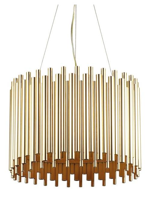 Ideal Lux Pan Circular Suspension Lamp with Golden Tubes