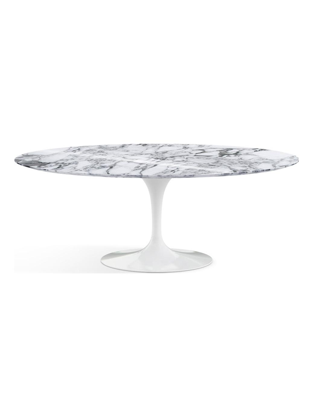 Saarinen Oval Table - Shiny Arabescato Marble / White Rilsan