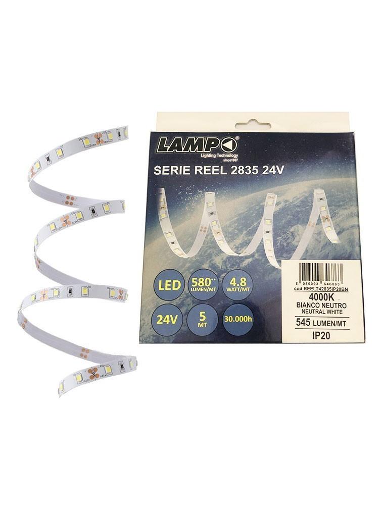 Lampo Strip LED 2835 60led/m 24V 4.8W/mt Reel 5M 24W