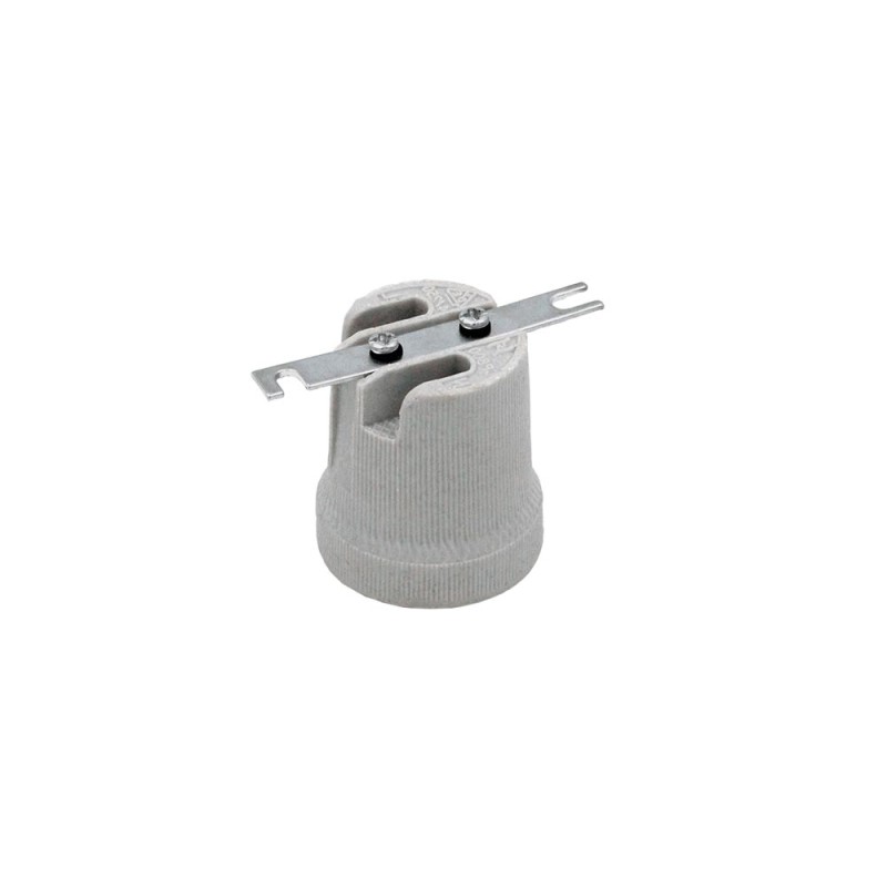 White ceramic E27 lamp holder with bracket