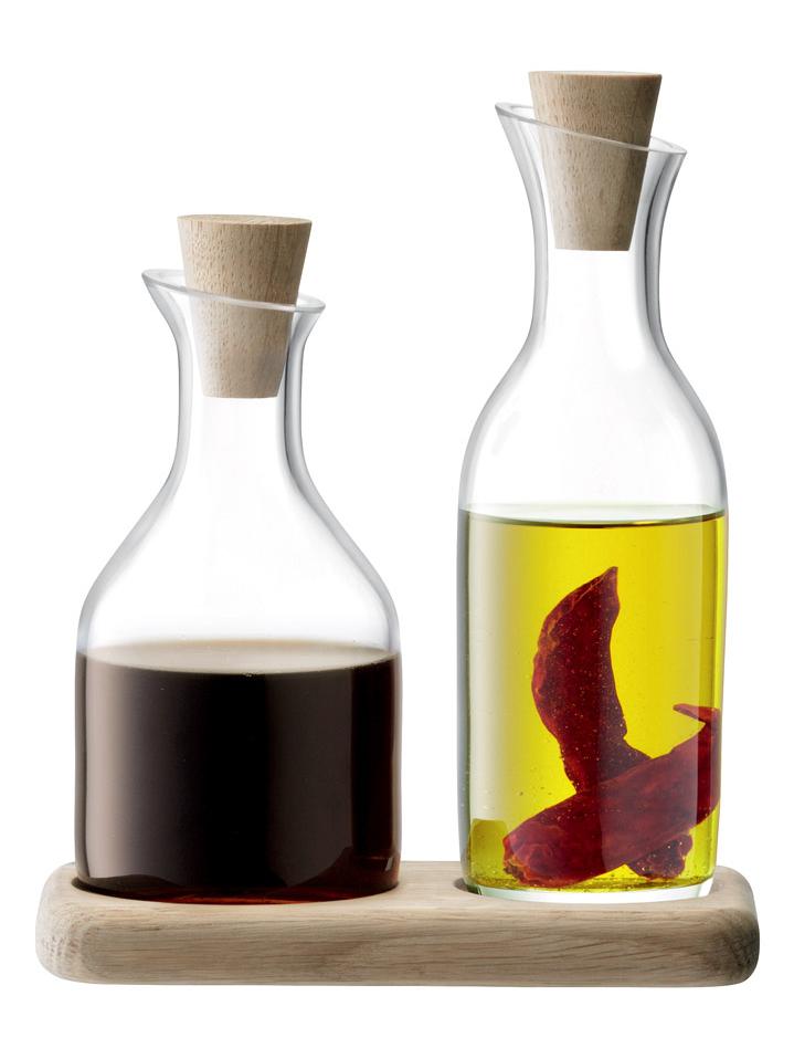 Serve Oil & Vinegar Set & Oak Base