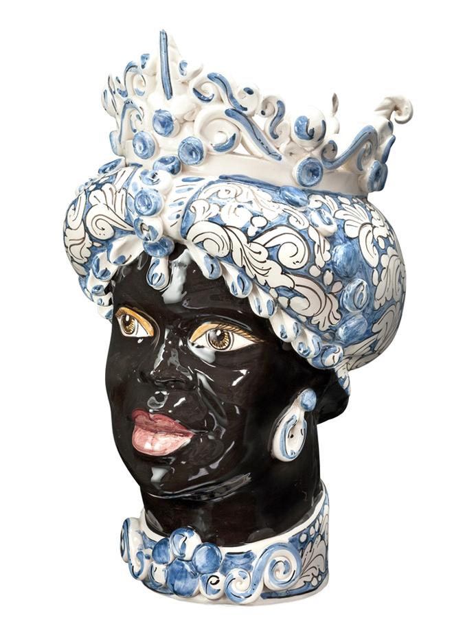 Moor Head Lady Medium Vase Blue