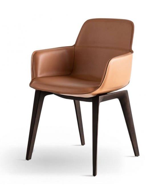Barbican Chair with Armrests - Saddle Leather Natural / Black Oak