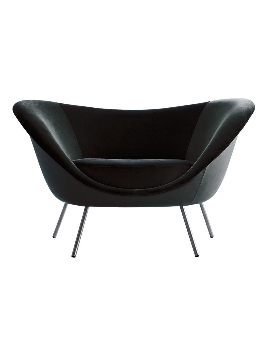 D. 154. 2 Armchair Gio Ponti - Inner Fabric cat. K Kassandra 3795 / Outer Leather cat. L Luxor L1695 / Black Chrome Legs