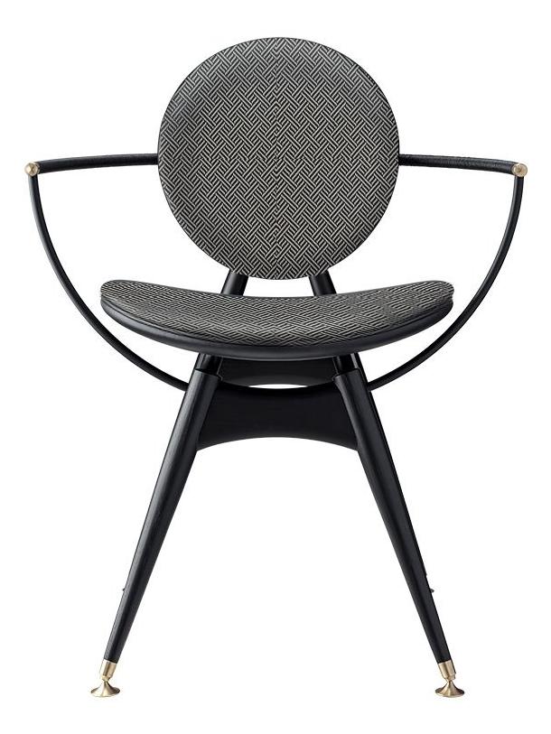 Circle Dining Chair with Armrest - Black Ash / Fabric Coco 006 / Leather Elegance Black / Stainless Steel