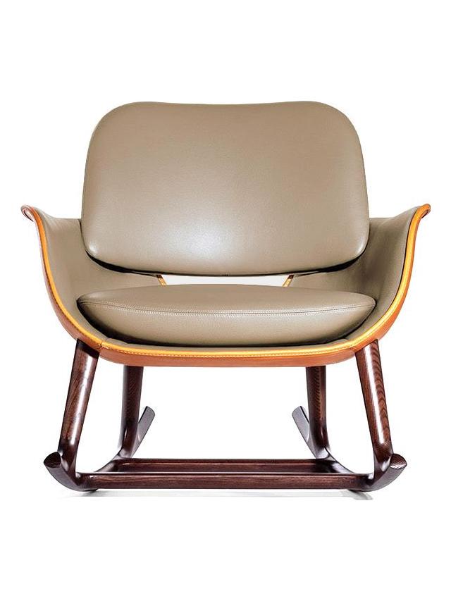 Martha Rocking Armchair - Outside Saddle Leather Extra Cammello / Inside Pelle Frau SC 40 Cachemire / Moka Stained Ash