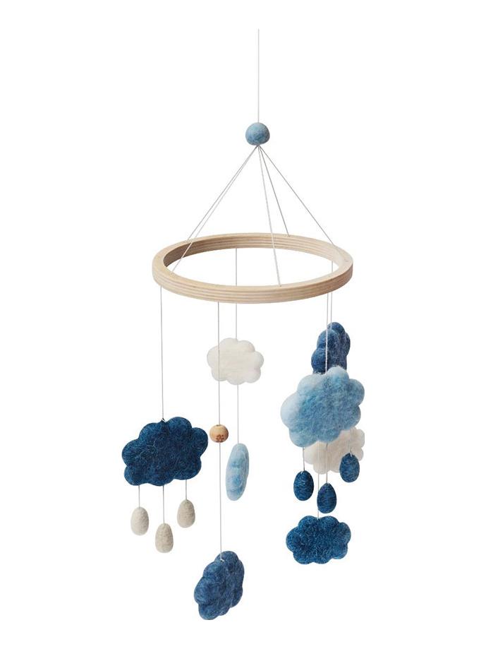 Clouds Felted Baby Mobile - Denim Blue