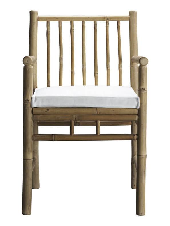 Bamboo Dining Table Chair with Armrest - White Mattress