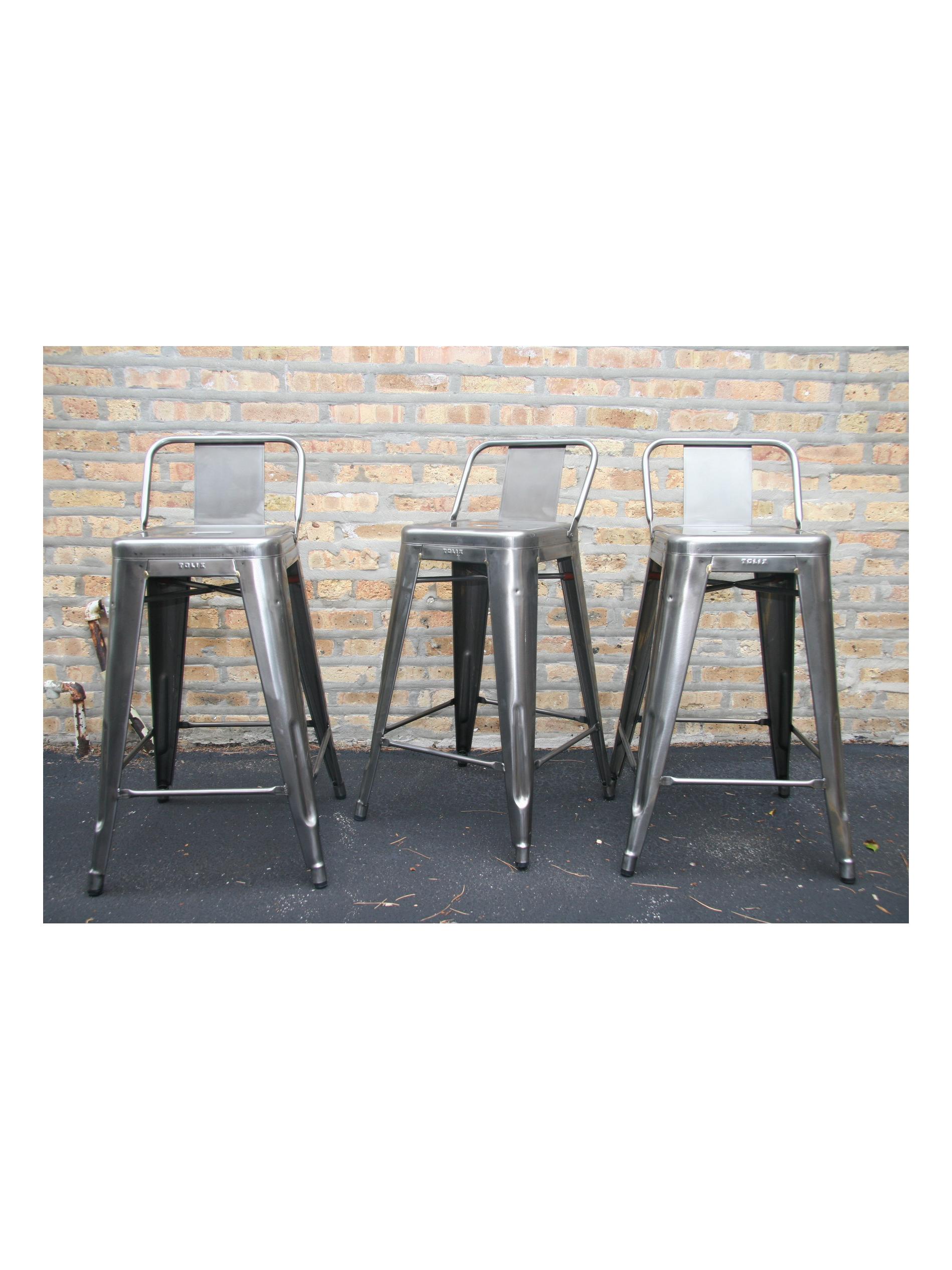 Tabouret HPD H. 75 Stool with Small Backrest - Brut Verni Shiny