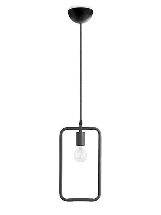 Rectangular black pendant lamp in metal with lamp holder for E27 bulb
