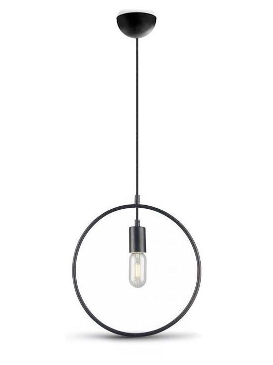 Round black pendant lamp in metal with lamp holder for E27 bulb