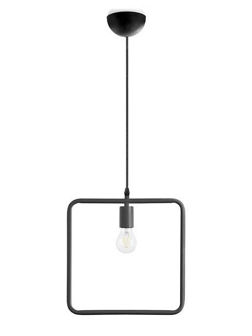 Square black pendant lamp in metal with lamp holder for E27 bulb