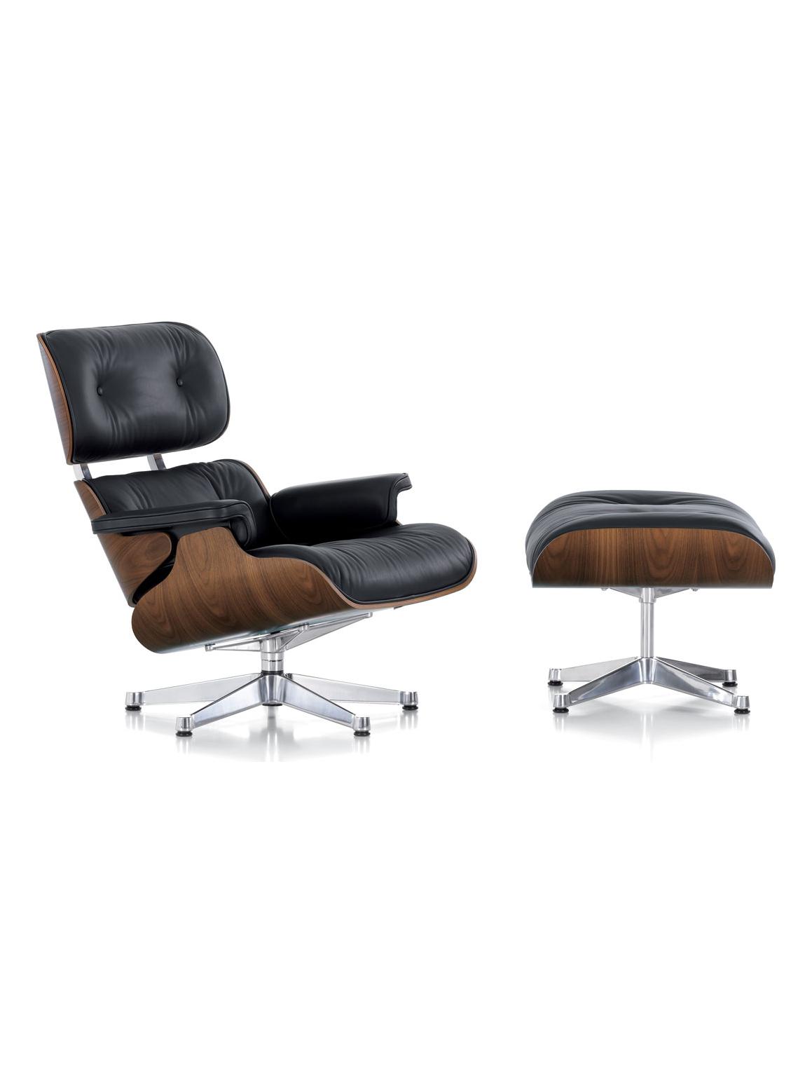Eames Lounge Chair & Ottoman - Black Pigmented Walnut/66 Black Leather/Chromed