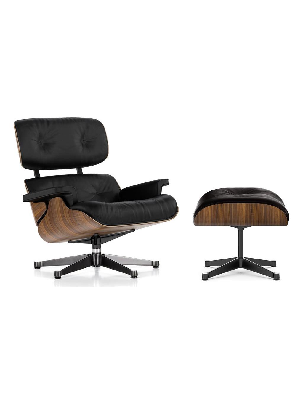 Eames Lounge Chair and Ottoman - Black Pigmented Walnut/Leather Premium Black 66