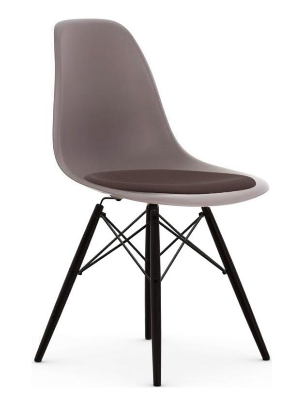Eames Plastic DSW Side Chair with Cushion - Black Maple/Mauve Grey